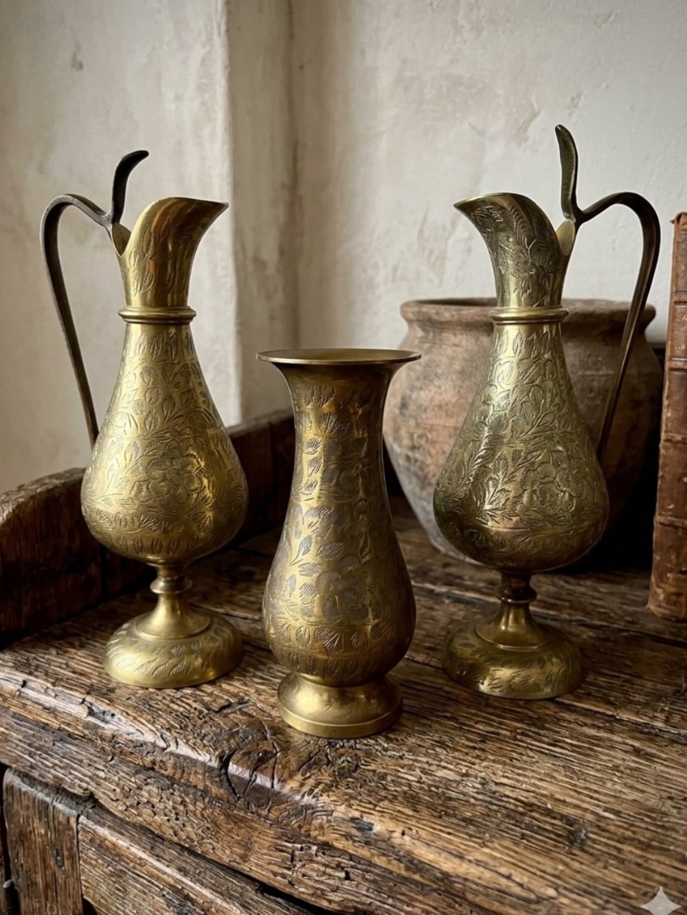 Brass Floral Engraved Decorative Vases and Ewers - Antique-Style
MCM
Vintage